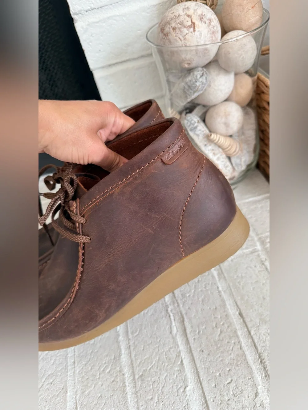 Clarks Wallaston Boot Brown Leather Men’s Size 13 EU 47 Moc Toe Chukka Boots